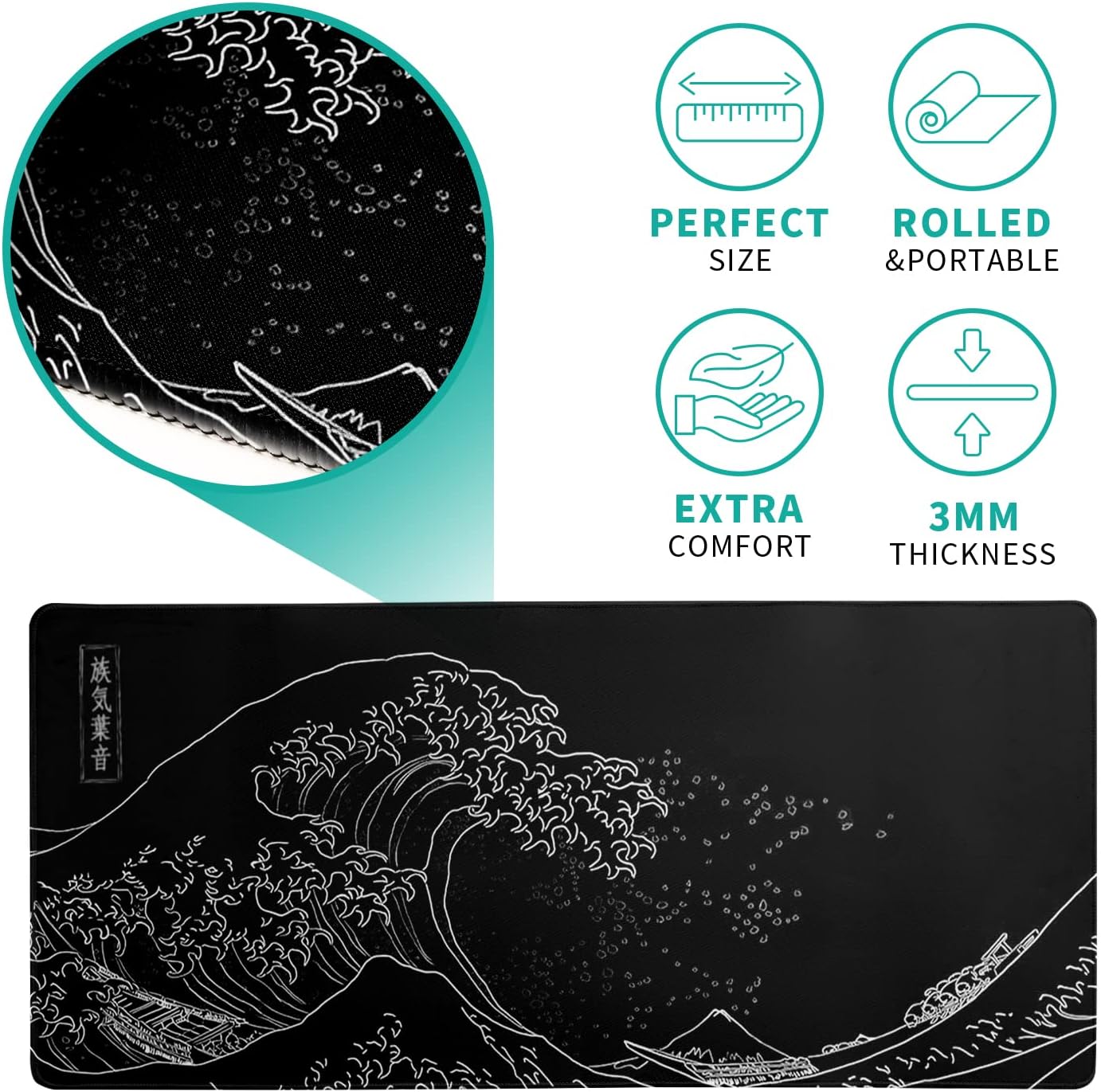 Japanese Sea Wave Gaming Mouse Pad 31.5X11.8 