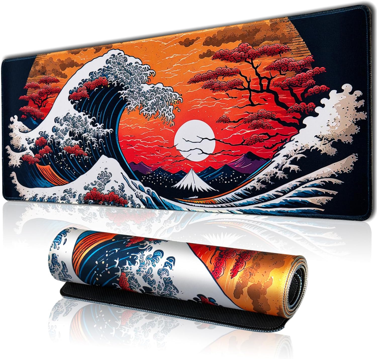 Japanese Sea Waves Large Gaming Mouse Pad 31.5X11.8 