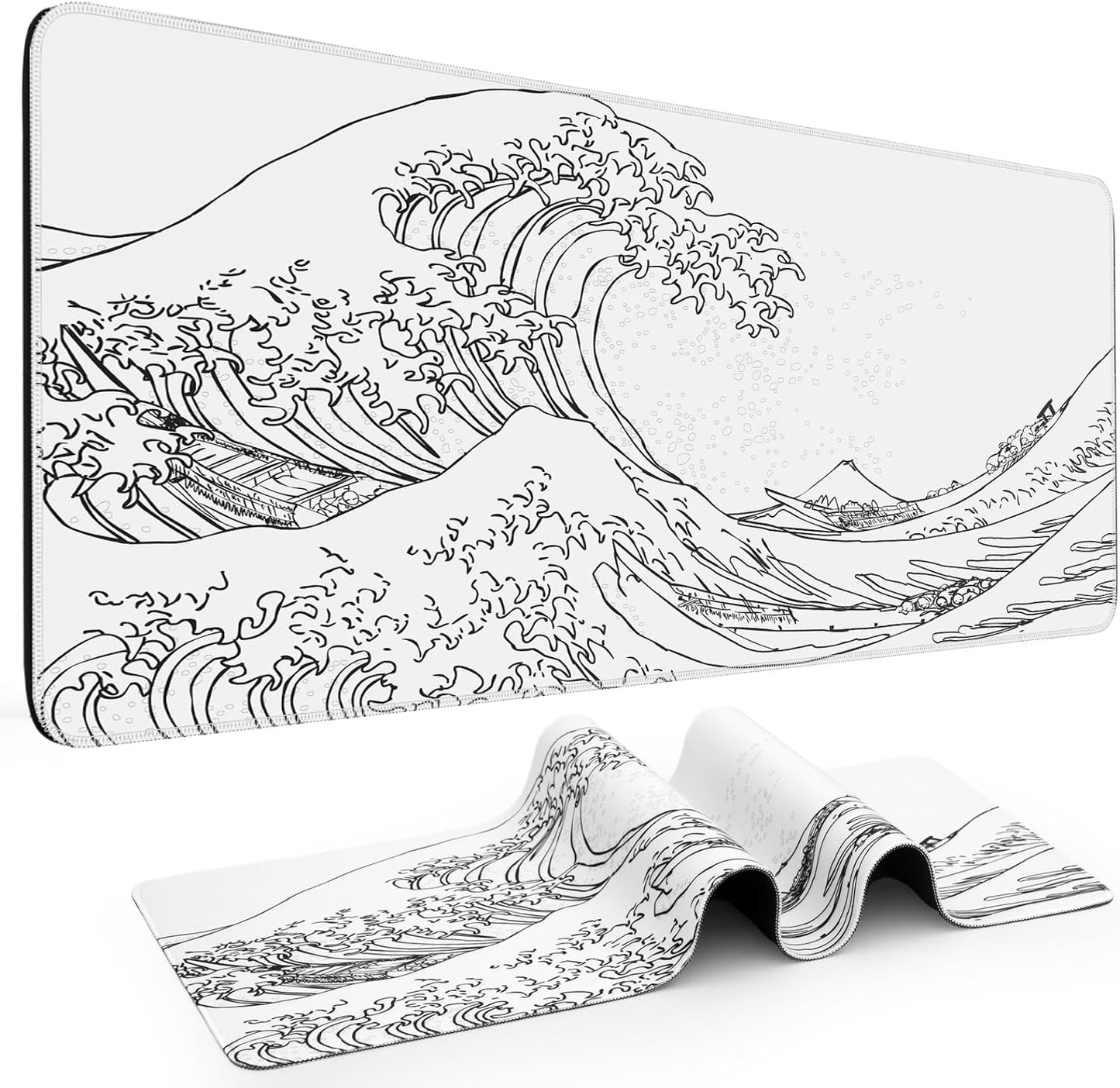 Gaming Mouse Pad Japanese Sea Wave Gaming Mousepad Large 31.5 X 11.8In 