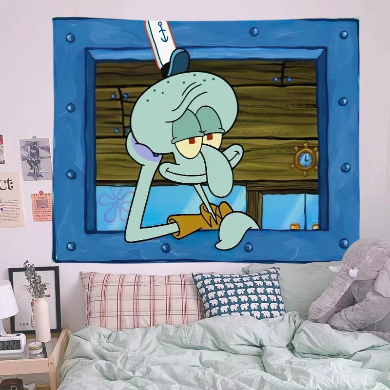 Squidward Tentacles Cloth Bedroom Tapestry Room Decor 